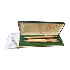 Vtg Cross 14k gold filled pen pencil set 1982 and Dark  Green Case 2 Pens Read  picture