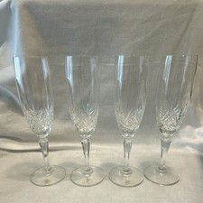 Avon 24% Lead Crystal Champagne Flutes 7 oz Clear Etched Stemmed Set of 4 picture