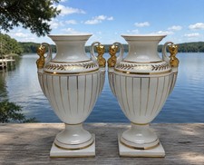 TWO Exceptional Vintage Gilt Neoclassical Porcelain Vases 1950’s Figural picture