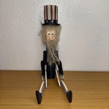Vintage Wooden Uncle Sam Jointed Shelf Sitter Folk Art Primitive Decor Patriotic picture