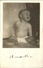 Baby in diaper ~ RPPC real photo mailed Arlington Minnesota ~ 1910 postcard picture
