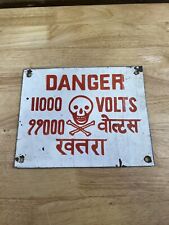 Vintage White Porcelain Danger 11000 Volts Sign  picture