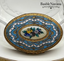 Vintage Made Italy Gold Gilt Oval Compact w/Enamel Hand Painted Decoration picture