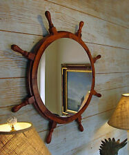 36'' Gaston Turcotte wooden Nautical ship wheel Wall mirror Wall Hanging Captain picture