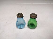 Antique Beaumont Glass Salt And Pepper Shaker Set Emerald & Blue picture