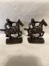 Pair Antique 1930’s Era Polo Player Bronze Bookends, picture