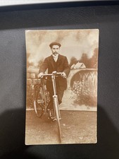 Early RPPC Handsome Young Man with Hat Bicycle Vintage Men's Fashion picture