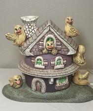 1980-90s Vintage Ceramic Duckling Duck Lighted House Easter Spring Decor picture