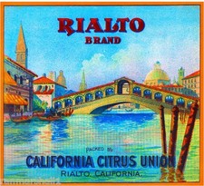 Rialto Italy Venice Italian The Rialto Orange Citrus Fruit Crate Label Art Print picture