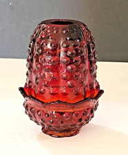 Vintage Fenten Red Ruby Amberina Hobnail Fairy Lamp Light 4-1/4