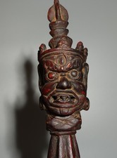 Real Tibet 19th Century Antique Painted Carved Wood Phurba Amulet Vajra Kilaya picture