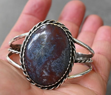 Navajo Benson Yazzie Petrified Wood & Sterling Cuff 6.25