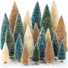 Vinsot 20 Pcs Bottle Brush Christmas Trees Miniature Tree, Green,Gold picture