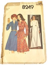 Vintage 1977 Simplicity Sewing Pattern 8249 Miss Dress Size 14 Womens picture