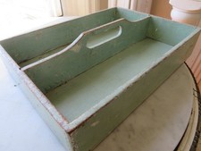 Old Vintage Wooden TOTE BOX with Handle Dove Tail Original Time Worn Aqua Paint picture