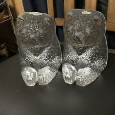 Blenko clear glass Bear  bookends picture