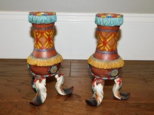 VNTG Trippie's Southwestern Candle Holder Native American Feather Footed LOT 2 picture