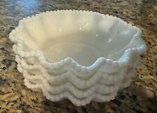 4 Vintage Westmoreland Milk Glass Scalloped Beaded Ruffle Bowl 6.25 in Candy Dis picture