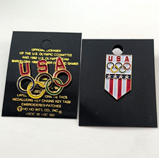 Vtg USA Olympics Lapel Pin Lot 2 w/ Olympic Rings Barcelona 1992, 1994-96 Team picture
