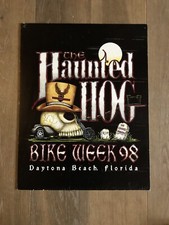 98 Vintage Haunted Hog Halloween Daytona Beach Bike Week Poster Board 22” X 17” picture