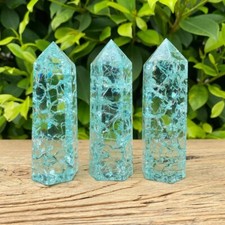 Blue Crackle Quartz Tower Blue Clear Crystal Obelisk Meditation Healing Tower picture