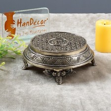 Ethnic Indian Handcrafted Round Brass Chowki with 4 Carved Legs picture