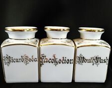 Antique Vanity Apothecary Jars Delicate Florals with Calligraphy Gold Trim picture