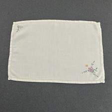 Vintage Linen Embroidered Placemat Dresser Scarf Flowers Hemstitch Border Ivory picture