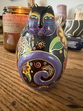 Vintage Laurel Burch Flowering Feline Porcelain Egg-Shaped Cat Figurine 3