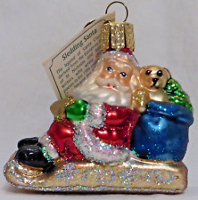 OWC Old World Christmas Blown Glass Sledding Santa #40128 winter fun tobbogan picture