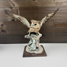 RARE Large Vintage Riccardo Pennati Porcelain Owl Sculpture W/ Wood Base -Heavy picture