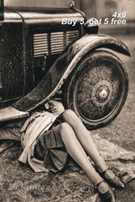 1920s Flapper Woman 💙 Vintage Car - 4x6 Photo - Art Deco Era picture