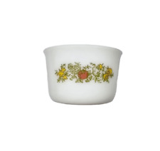 Vintage Pyrex Spice of Life Veggie Print White Glass Ramekin or Open Sugar Bowl picture