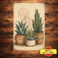 Southwestern Cactus Metal Sign Rustic Desert Nature Wall Decor picture