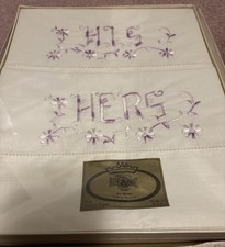 Vintage Crestline Royal Wade His & Hers Pillow Cases All Cotton Lilac New In Box picture