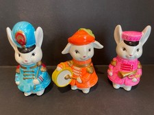 Lot of 3 Vintage Hand Painted Anthropomorphic Band Rabbits Figurines MCM Trio picture