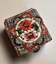 Vintage Italian Micro Mosaic Pill Box Floral Square Stamped Italy 1in picture