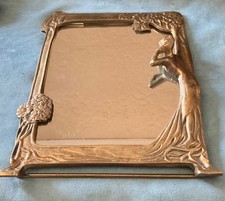 Vintage Lindsey Cole Solid Brass Art Nouveau Vanity Mirror 3-D Lady in Gown Lake picture