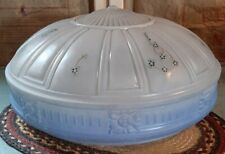 Vintage Frosted White & Blue Ceiling Handpainted Glass Shade Decorative Large  picture