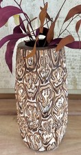 VTG Handcrafted New Zealand Ponga Wood Tree Fern FolkArt Vase, Mamaku Bark  picture