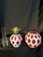 Fenton Cranberry Opalescent Coin Dot Oil Lamp Small 9 inches VINTAGE picture