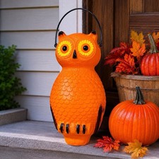 Blow Mold Halloween Orange Hanging Owl 14” Inches Union Products New Lighted picture