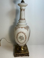 Vintage Bristol French Opaline Glass Gold Gilt Lamp on Brass Base 22.5 in. picture