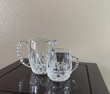 Vintage Lead Crystal Creamer & Sugar Set-Diamond Cut Glass Elegant Serveware picture