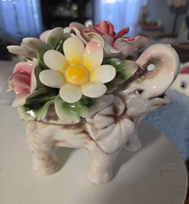 Vintage Capodimonte Italy Porcelain Elephant , flowers hand-painted signed.  picture