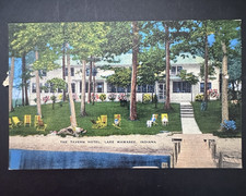 The Tavern Hotel Lake Wawasee Indiana Vtg Used Linen Postcard A5 picture