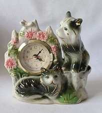 Vintage Hand Painted Ceramic Desk Clock Two Cats Battery Operated WORKS picture