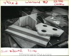1991 Press Photo Parts of a Birdhouse that Edward Hermann puts Together in Shop picture