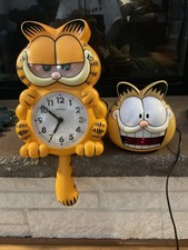 RARE Vintage 1978 Garfield Sunbeam Wall Clock with Pendulum Tail And Alarm Clock picture