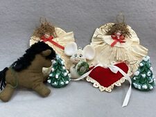 Vintage Lot of 7 Fabric Ornaments Handmade Angels, Horse, Mouse, Trees, Heart. picture